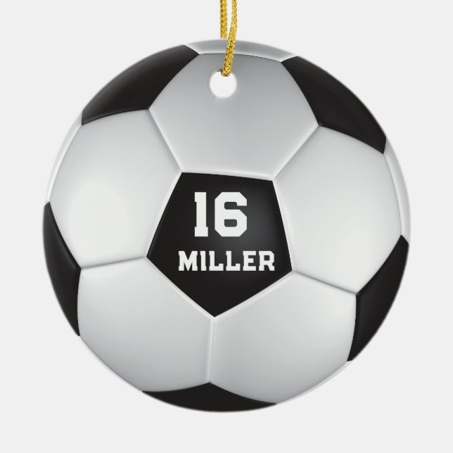 Individuelle Name-Nummer des Fußball-Balls Keramik Ornament (Vorne)