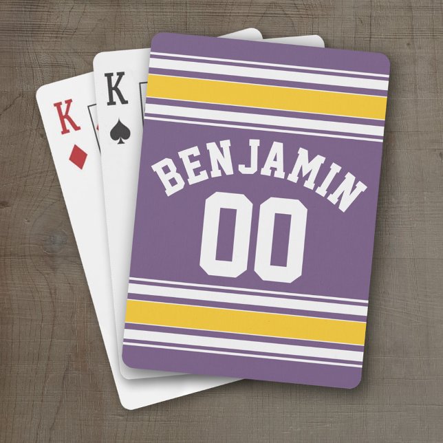 Individuelle Name-Nummer des lila Gelben Jersey St Spielkarten (Personalized Playing Cards - Sports Jersey Design)