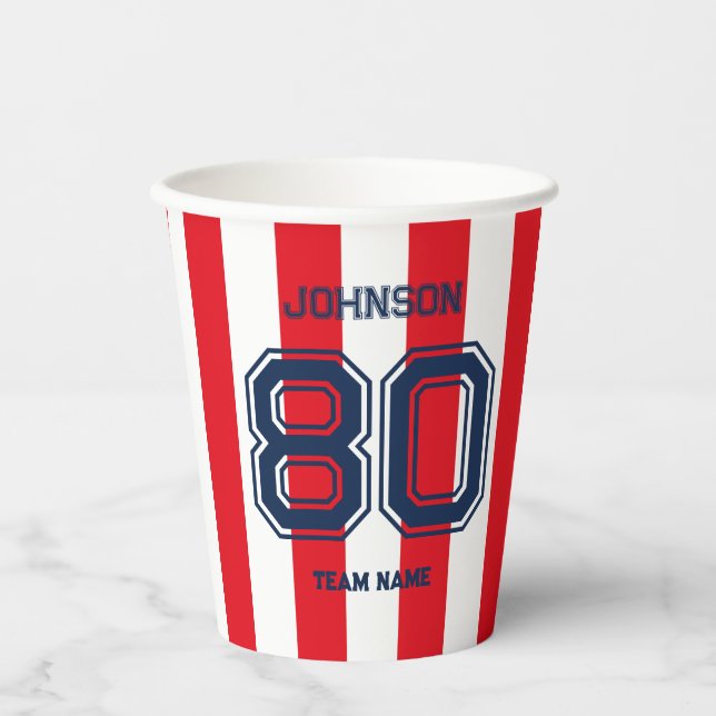Individuelle Name-Nummer des Red & Navy-Sports-Tea Pappbecher (Vorderseite)