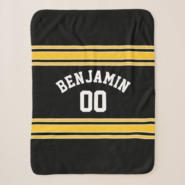 Individuelle Name Nummer für Black and Gold Sports Sherpadecke (Vorderseite)