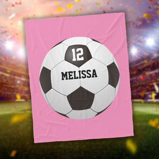 Individuelle Name Nummer Fußball-Ball rosa Fleecedecke (Custom Name Number Soccer Ball Pink Fleece Blanket)