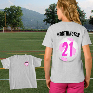 Individuelle Name Nummer Rosa weißer Fußballball T-Shirt