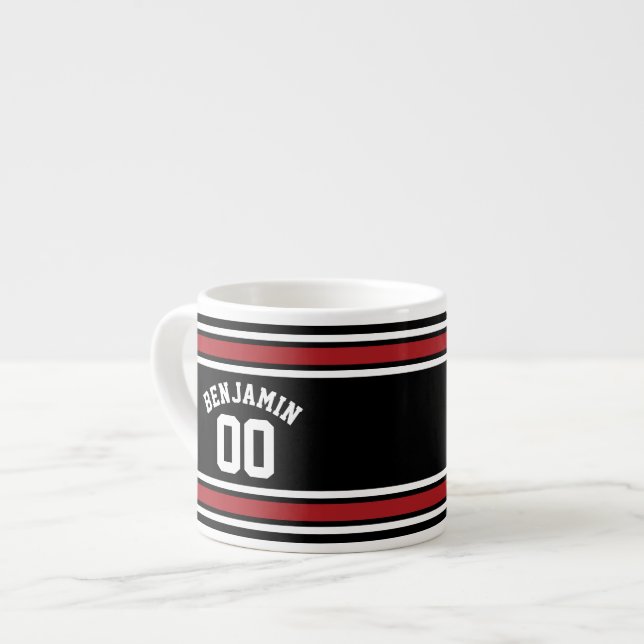 Individuelle Name Nummer Schwarz und Rot Espressotasse (Vorderseite Links)