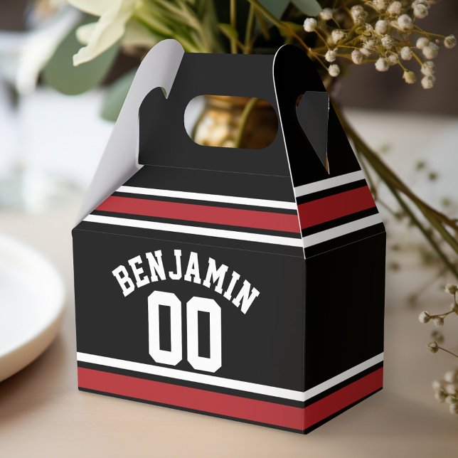 Individuelle Name Nummer Schwarz und Rot Geschenkschachtel (Personalized favor box - birthday party)