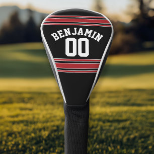 Individuelle Name Nummer Schwarz und Rot Golf Headcover