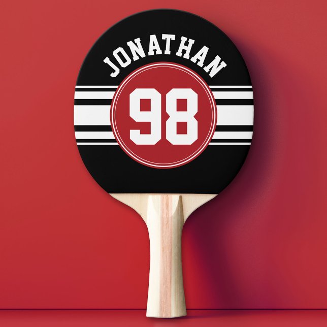 Individuelle Name Nummer Schwarz und Rot Tischtennis Schläger (Custom Ping Pong Paddle - Team or College colors Sports Jersey)