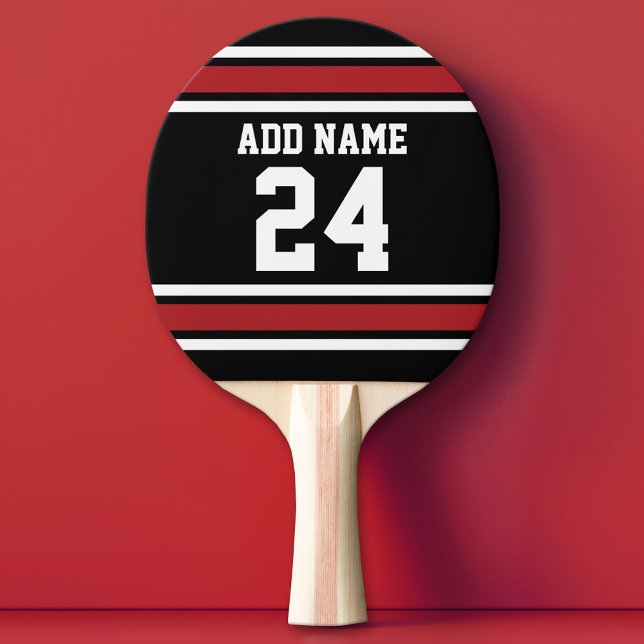 Individuelle Name Nummer Schwarz und Rot Tischtennis Schläger (Custom Ping Pong Paddle - Team or College colors Sports Jersey)