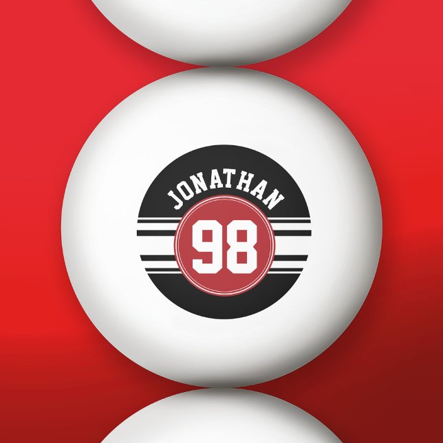 Individuelle Name Nummer Schwarz und Rot Tischtennisball (Custom Ping Pong Balls)