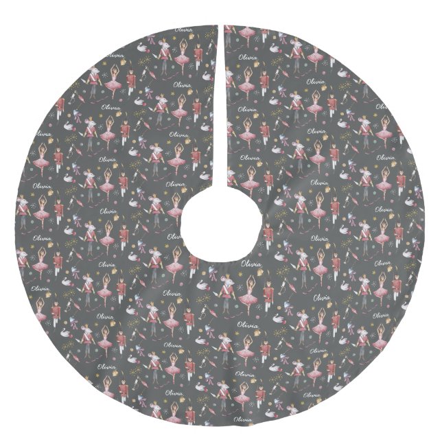 Individuelle Name Nutcracker Ballerina Weihnachten Polyester Weihnachtsbaumdecke (Vorderseite)
