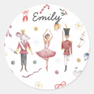 Individuelle Name Nutcracker Ballerina Weihnachten Runder Aufkleber