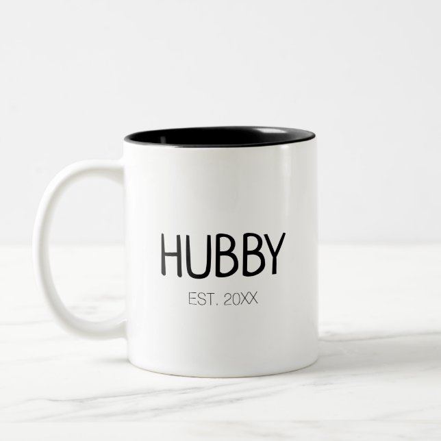 Individuelle Name oder Datum des Hubby-Ehemanns Zweifarbige Tasse (Links)