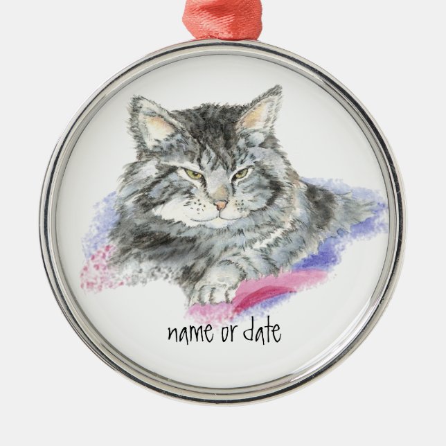 Individuelle Name oder Datum Niedliche Katze, Heim Silbernes Ornament (Vorne)