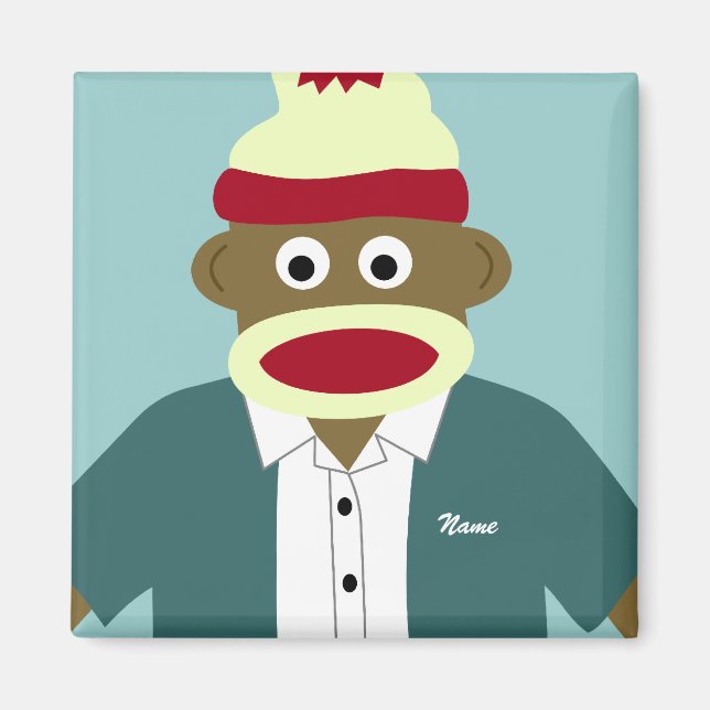 Individuelle Name oder Monogram Sock Monkey Boy Magnet (Vorne)