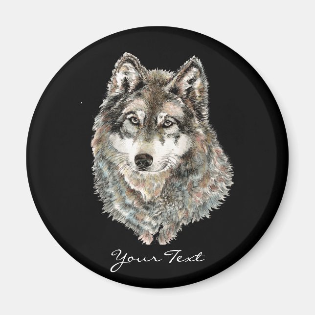 Individuelle Name oder Text Wolf Wasserfarbe Tier Magnet (Vorne)