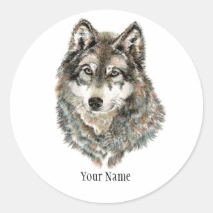 Individuelle Name oder Text Wolf Wasserfarbe Tier Runder Aufkleber