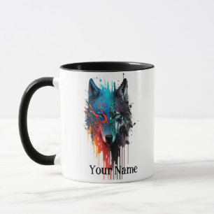 Individuelle Name oder Text Wolf Wasserfarbe Tier Tasse