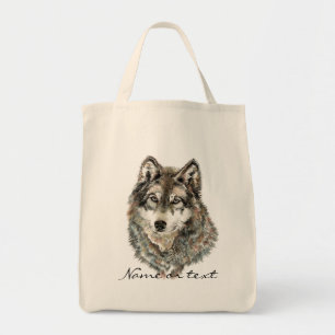 Individuelle Name oder Text Wolf Wasserfarbe Tier Tragetasche