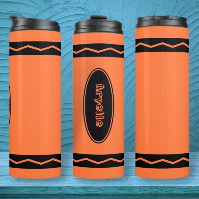 Individuelle Name Orange Crayon Travel Mug Drink T Thermosbecher (Von Creator hochgeladen)