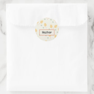 Individuelle Name Orange tropische Blätter Creme Runder Aufkleber
