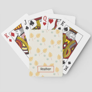 Individuelle Name Orange tropische Blätter Creme Spielkarten