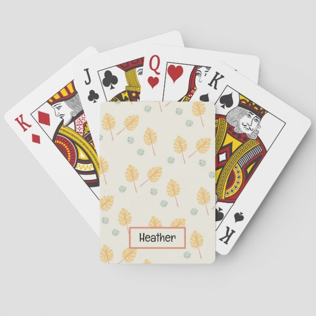 Individuelle Name Orange tropische Blätter Creme Spielkarten (Rückseite)