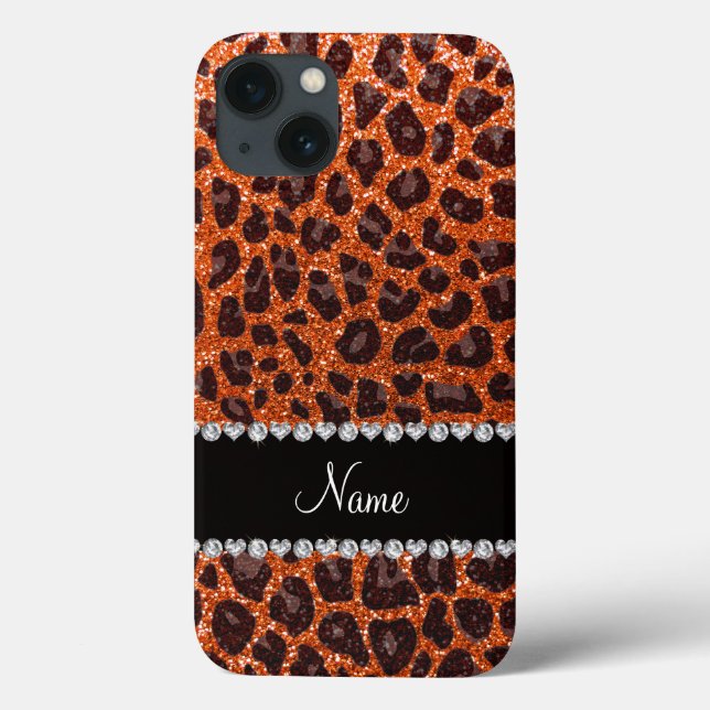 Individuelle Name Orangen-Glitzer-Leopard Case-Mate iPhone Hülle (Rückseite)
