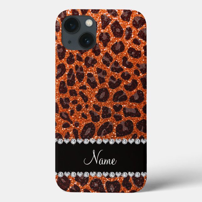 Individuelle Name Orangen-Glitzer-Leopard Case-Mate iPhone Hülle (Rückseite)