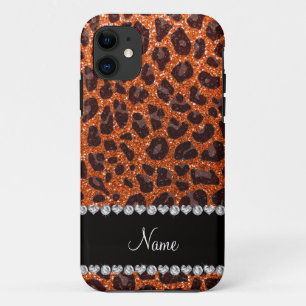 Individuelle Name Orangen-Glitzer-Leopard Case-Mate iPhone Hülle