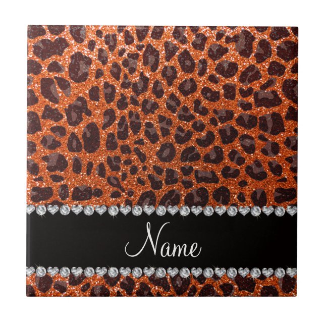 Individuelle Name Orangen-Glitzer-Leopard Fliese (Vorderseite)