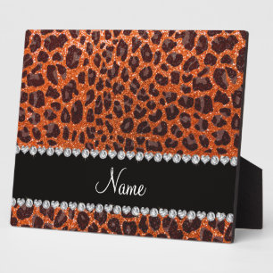 Individuelle Name Orangen-Glitzer-Leopard Fotoplatte