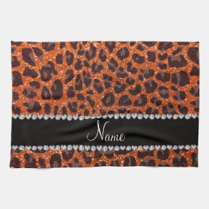 Individuelle Name Orangen-Glitzer-Leopard Handtuch
