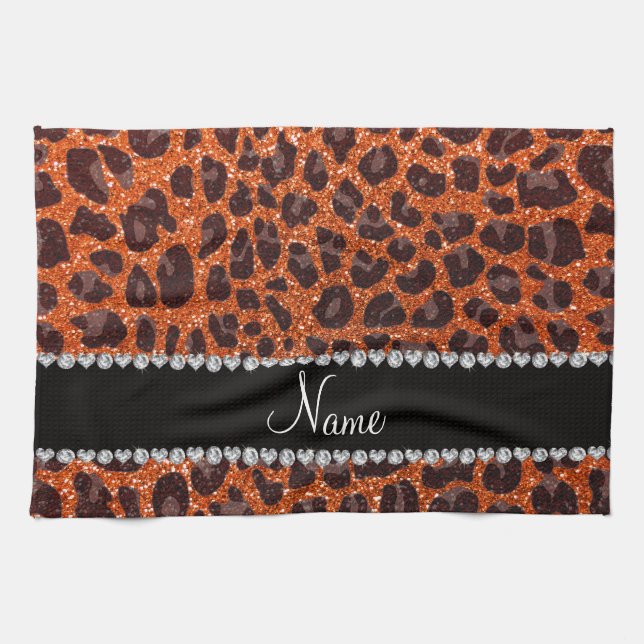 Individuelle Name Orangen-Glitzer-Leopard Handtuch (Horizontal)