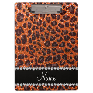 Individuelle Name Orangen-Glitzer-Leopard Klemmbrett
