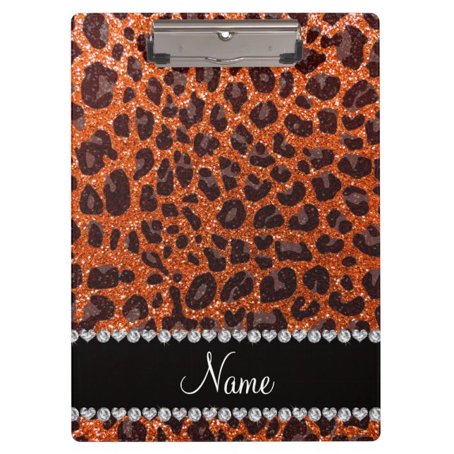 Individuelle Name Orangen-Glitzer-Leopard Klemmbrett (Vorderseite)