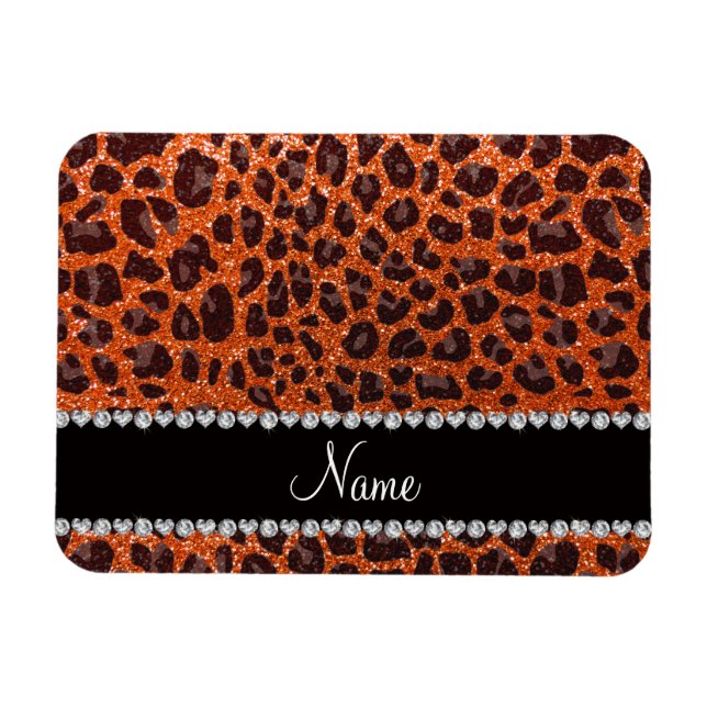 Individuelle Name Orangen-Glitzer-Leopard Magnet (Horizontal)