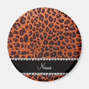 Individuelle Name Orangen-Glitzer-Leopard Magnet