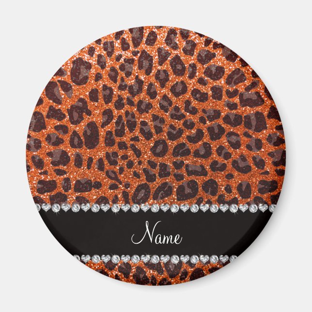 Individuelle Name Orangen-Glitzer-Leopard Magnet (Vorne)