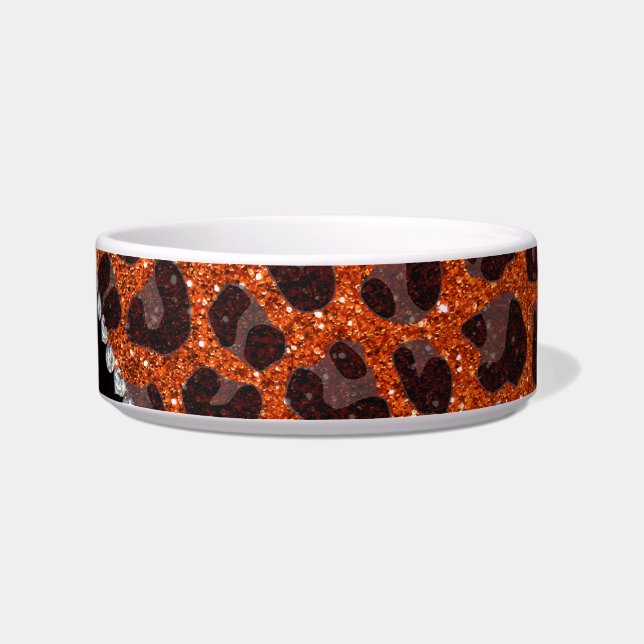 Individuelle Name Orangen-Glitzer-Leopard Napf (Rechts)
