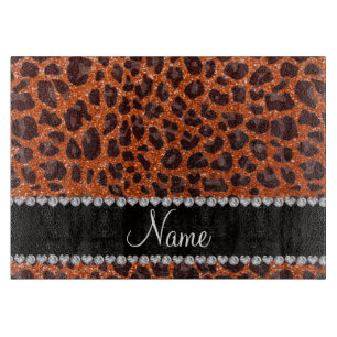 Individuelle Name Orangen-Glitzer-Leopard Schneidebrett