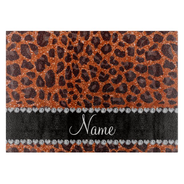 Individuelle Name Orangen-Glitzer-Leopard Schneidebrett (Vorderseite)