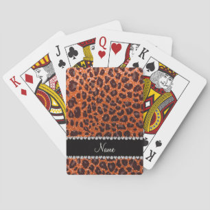 Individuelle Name Orangen-Glitzer-Leopard Spielkarten