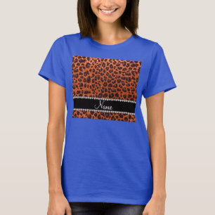Individuelle Name Orangen-Glitzer-Leopard T-Shirt