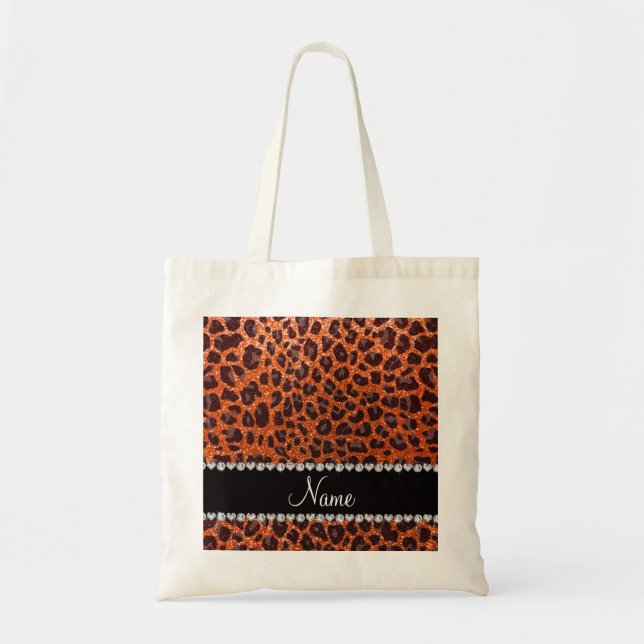Individuelle Name Orangen-Glitzer-Leopard Tragetasche (Vorne)