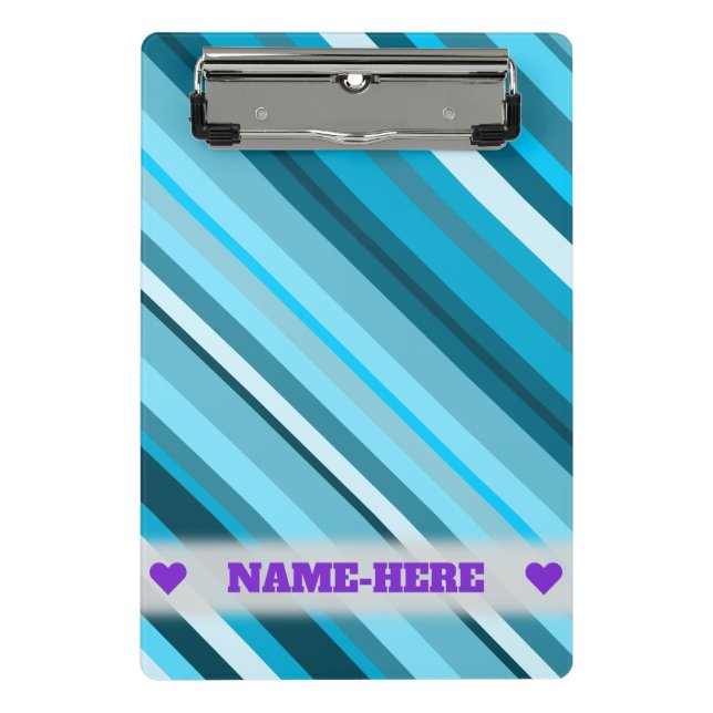 Individuelle Name Ozeanblau/Aquamarin/Aqua-Streife Mini Klemmbrett (Vorderseite)