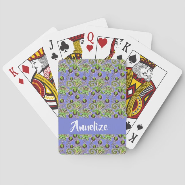 Individuelle Name paisley Blätter blau Spielkarten (Rückseite)