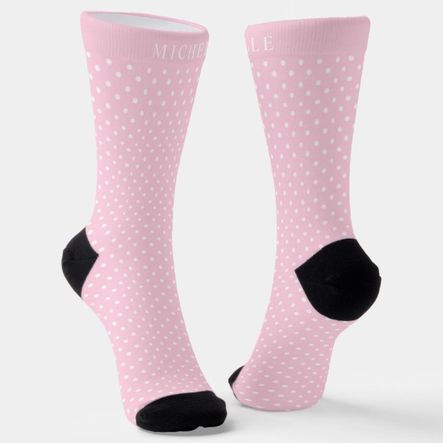 Individuelle Name Pale Blush Pink White Polka Dot Socken (Gewinkelt)