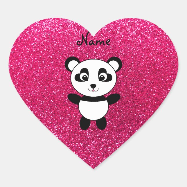 Individuelle Name Panda rosa Glitzer Herz-Aufkleber (Vorderseite)