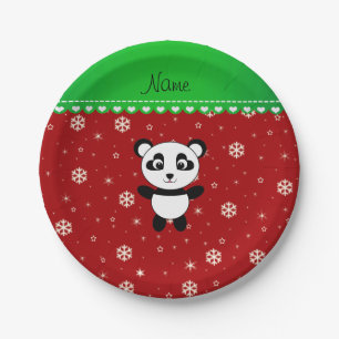 Individuelle Name Panda Rote Schneeflocken Grünstr Pappteller
