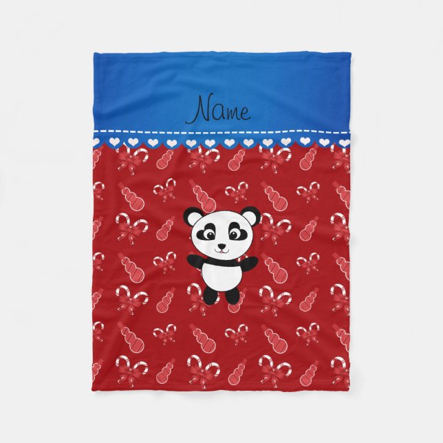 Individuelle Name Panda Schneemännchen Bonbons Fleecedecke (Vorderseite)