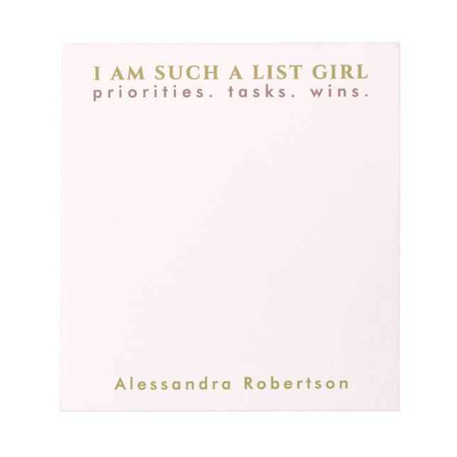 Individuelle Name Pastel Pink Goldtypografie Minim Notizblock (Vorderseite)